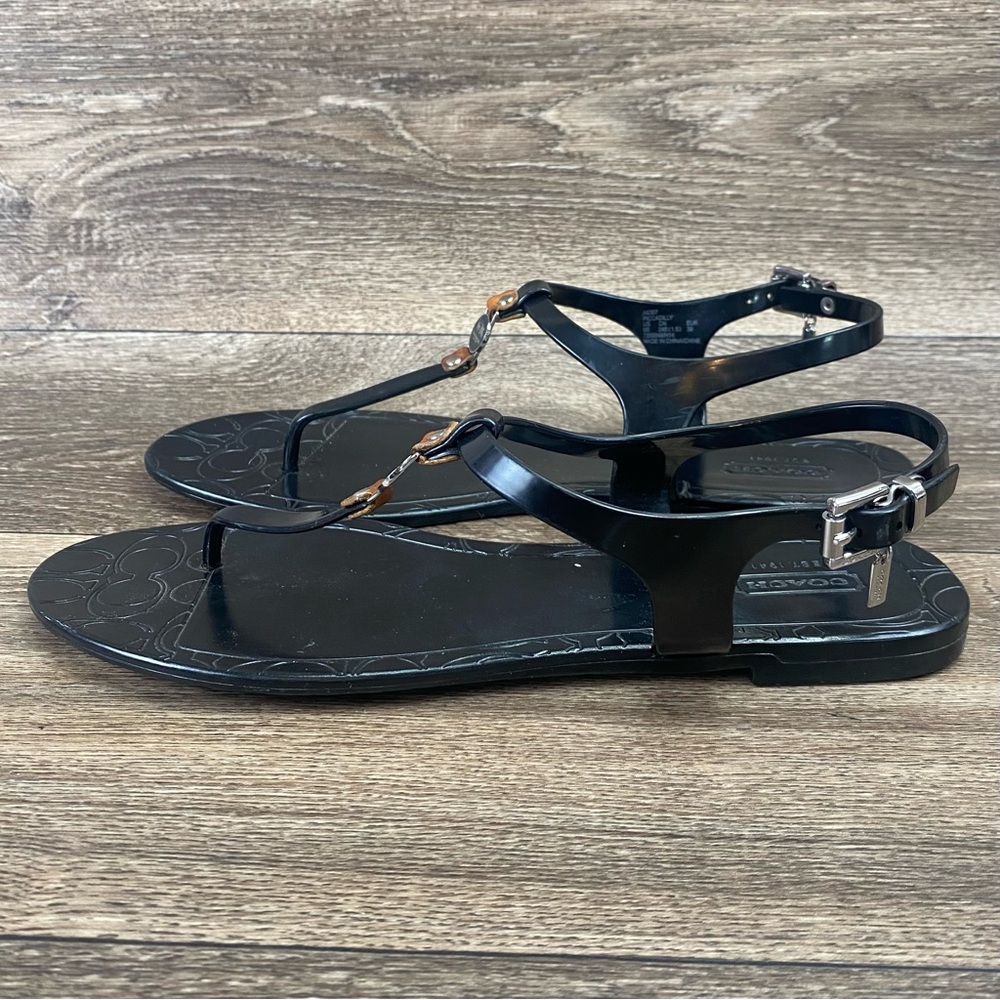 Coach Jelly Thong Sandals Women’s 9 Black Piccadilly Logo Flats
